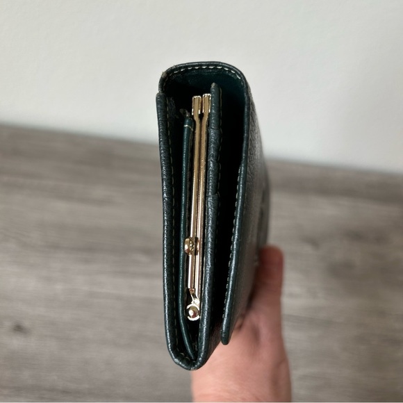 COMO HOUSE Made in Italy Dark Green Leather Long Kisslock Wallet - Picture 8 of 14